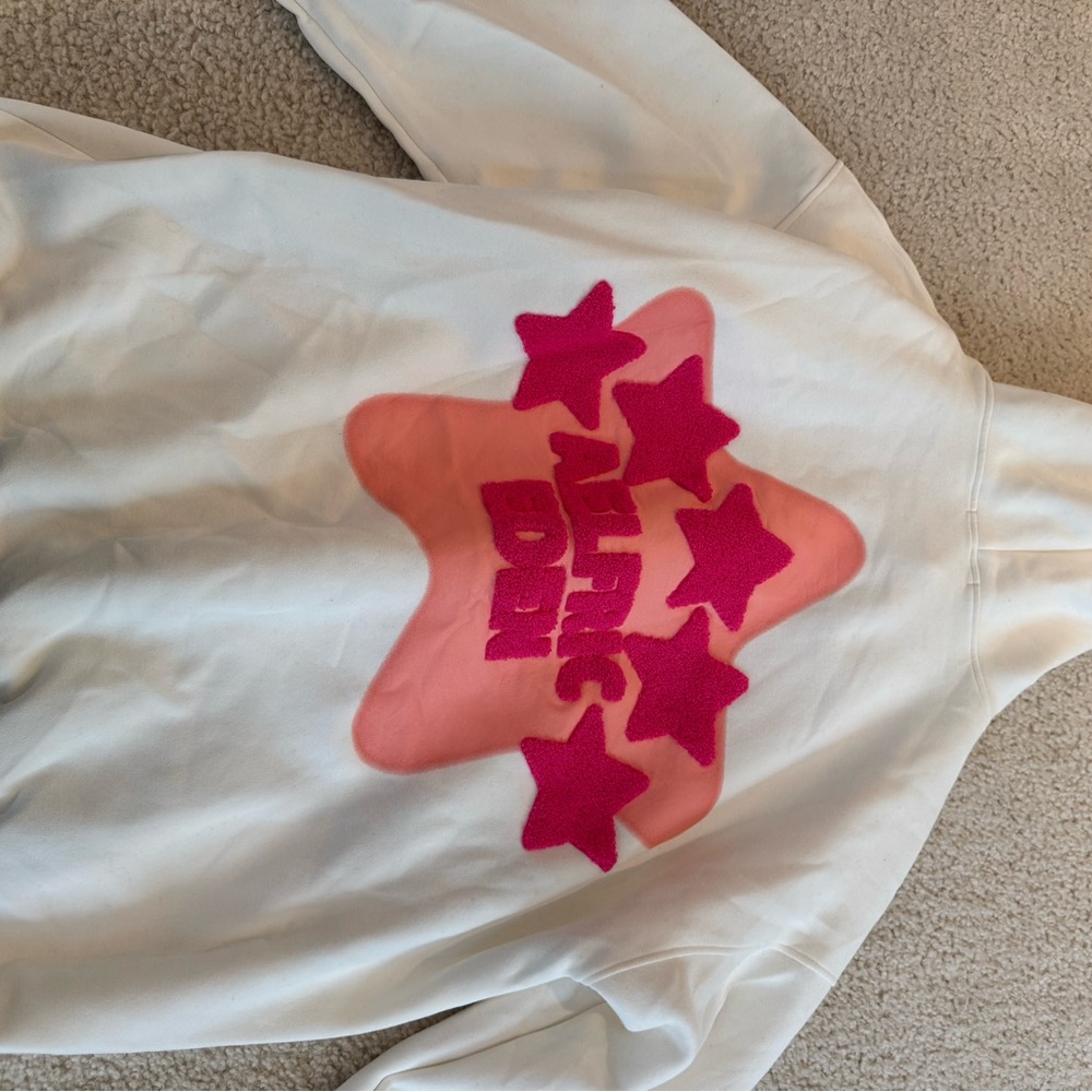 White Hoodie with Pink Star Graphic Sweatshirt